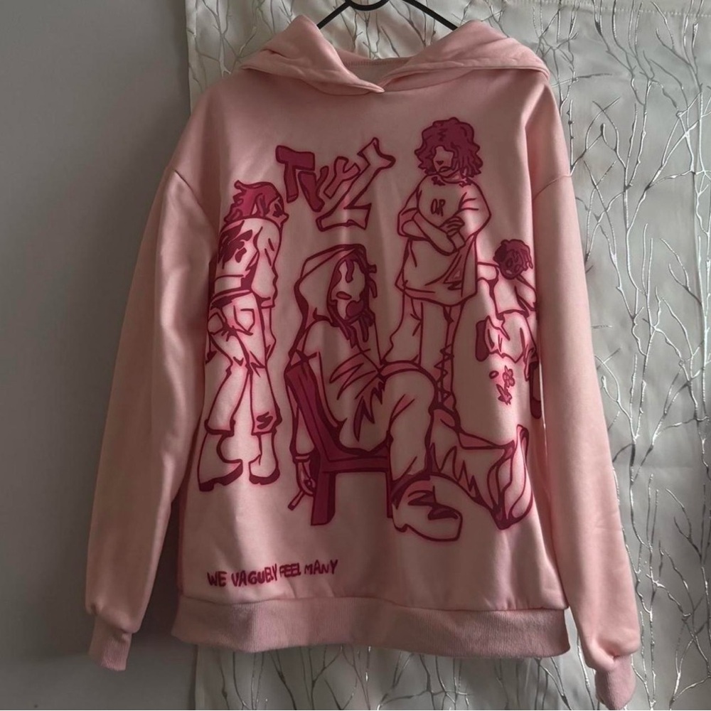 Trendy Pink Hoodie with Graphic Art
